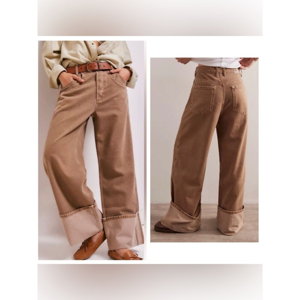 We The Free Final Countdown Cuffed wide leg Jeans in brown tan button fly 26